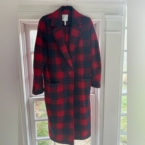 Leith Red, Blue, Black Plaid Coat